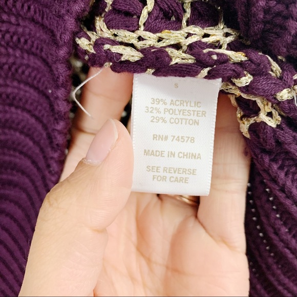 Cache Dark Purple Metallic Gold Cowl Neck Sweater - Picture 5 of 8
